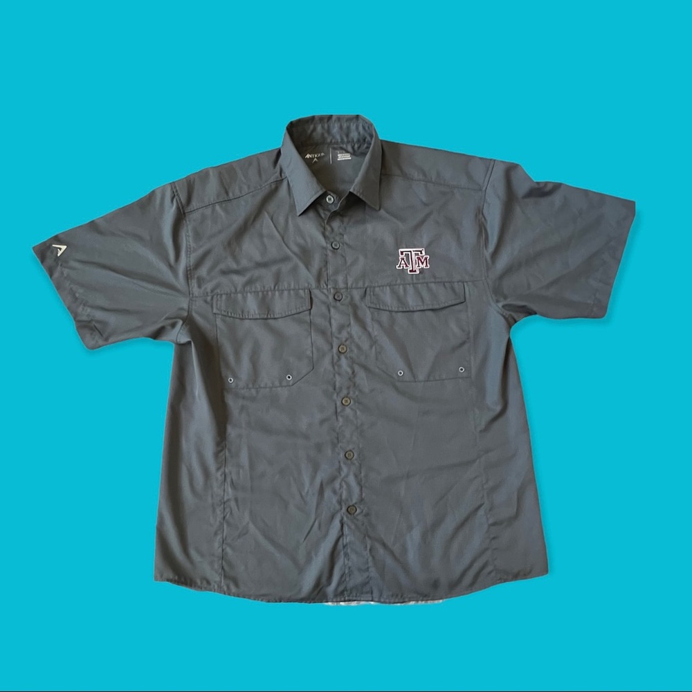 Antigua A&M Button Shirt Collegiate Lightweight Gray Short Sleeve Men Sz Large